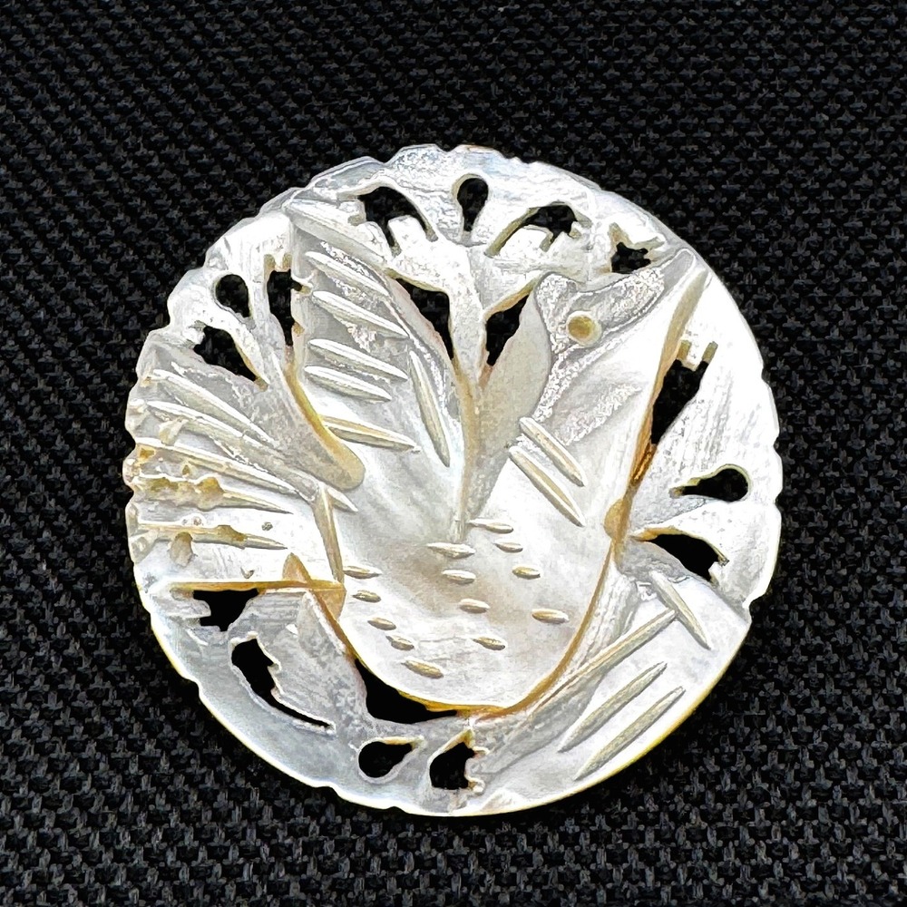 Vintage Bethlehem Hand Carved Mother of Pearl Bird Dove Brooch Pin